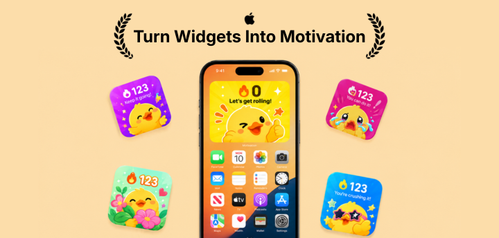 Quackly app home screen widgets with duck mascot